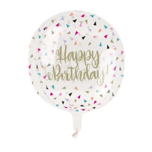 Balão Foil Orbz Happy Birthday Confettis