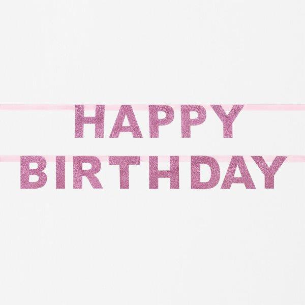Grinalda Glitter Happy Birthday - Rosa