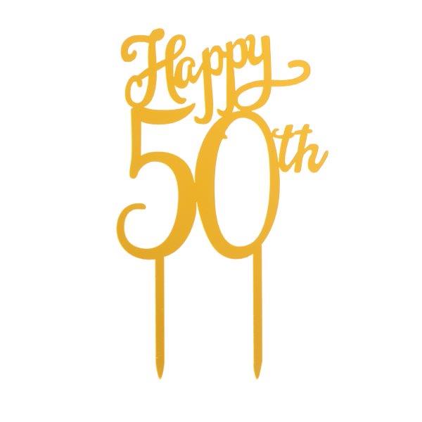 Topo de Bolo "Happy 50th" Dourado