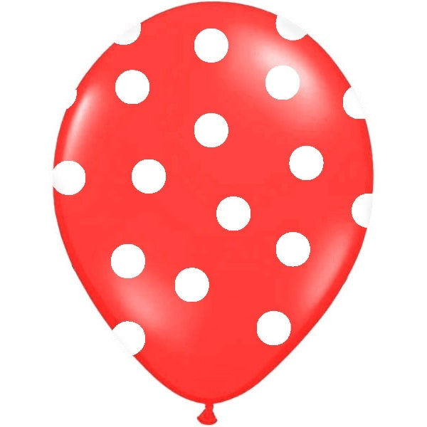 Balão Latex Estampado Vermelho com Bolinhas Brancas