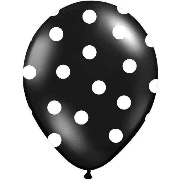 Balão Latex Estampado Preto com Bolinhas Brancas