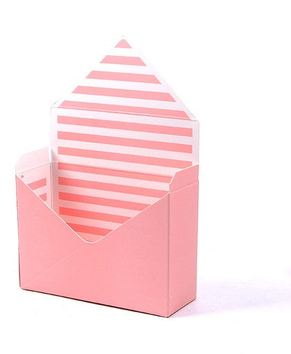 Caixa Envelope Rosa com Riscas Brancas