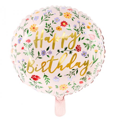 Balão Foil Happy Birthday Flores