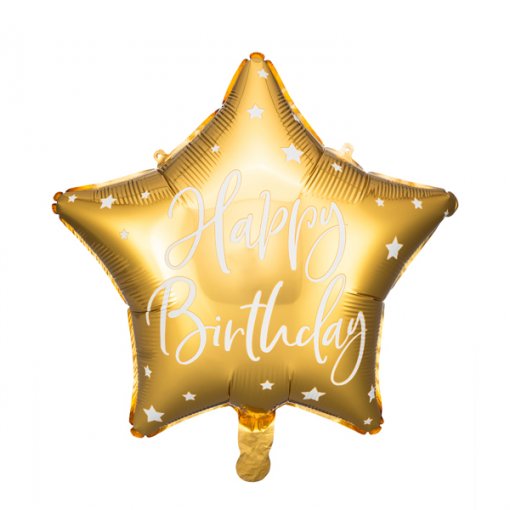 Balão Foil Happy Birthday Dourado com Estrelas