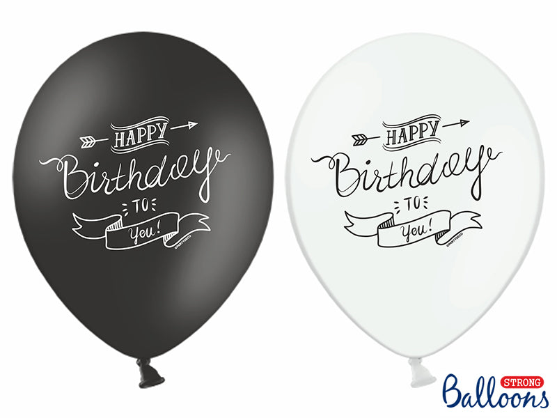 Balões Happy Birthday Preto e Branco