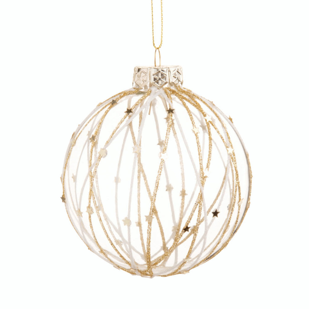 Christmas ball with white and golden glass lines