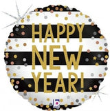 46cm Happy New Year Confetti Round Balloon (Glitter)