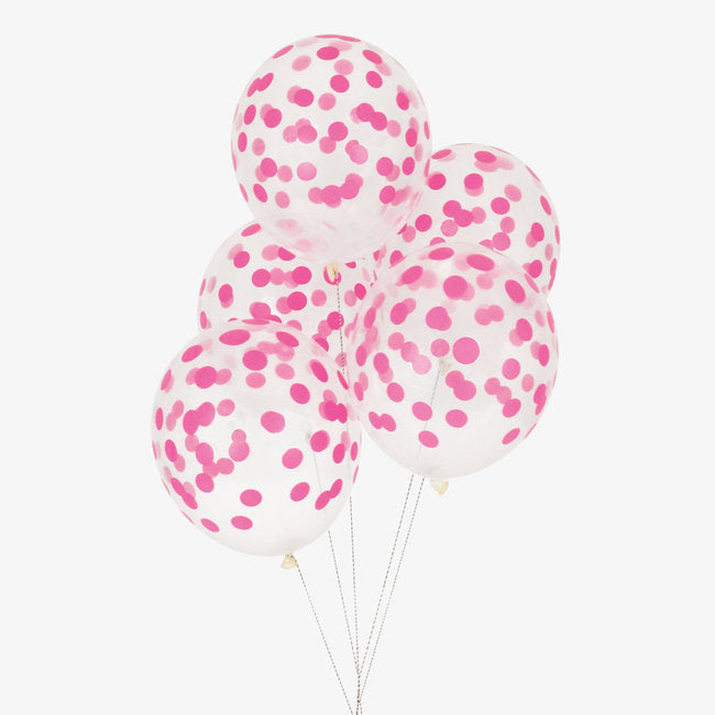 Balão Latex Estampado Transparente com Bolinhas Rosa Choque
