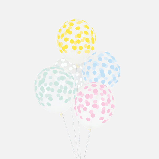 Balão Latex Estampado Transparente com Bolinhas Pastel Mix