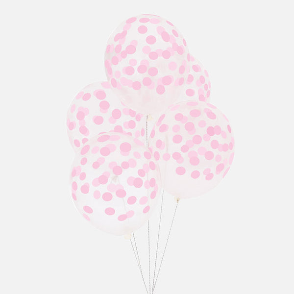 Balão Latex Estampado Transparentes com Bolinhas Rosa Pastel