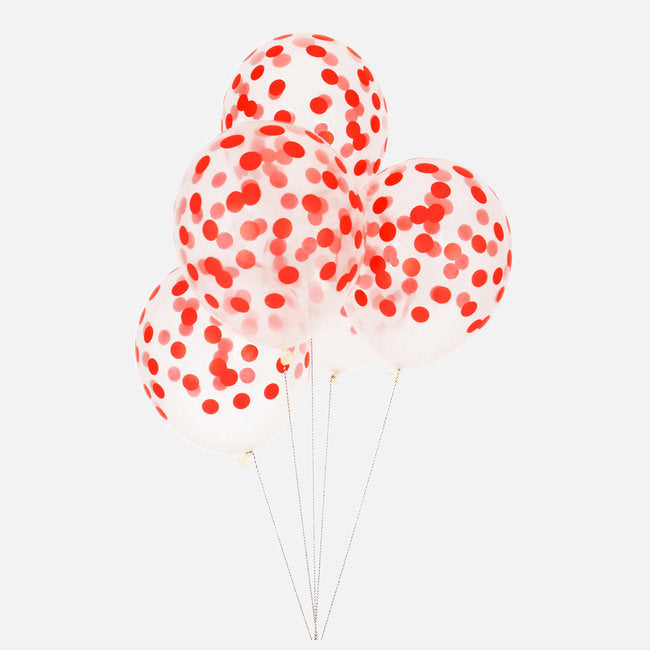 Balão Latex Estampado Transparente com Bolinhas Vermelhas