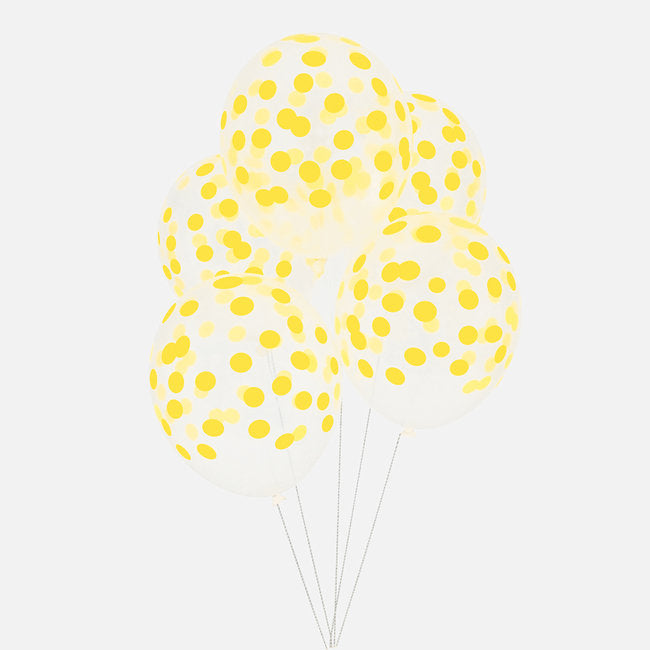 Balão Latex Estampado Transparente com Bolinhas Amarelas