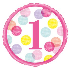 Balão Foil Polka Dots Rosa - 1º aniversário
