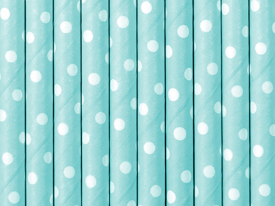 Blue cardboard straws with polka dots