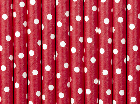 Red card straws with polka dots
