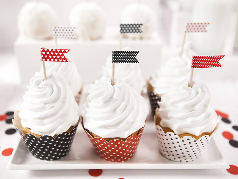 Cupcake Toppers Mini Flags Red / Black